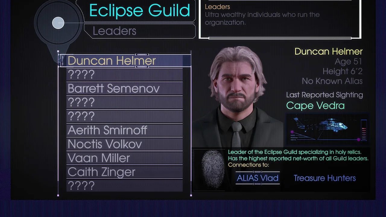 Eclipse Guild 角色档案与调查界面